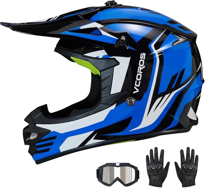 VCOROS Kids Full Face Motorcycle Helmet with Goggles and Gloves for AT