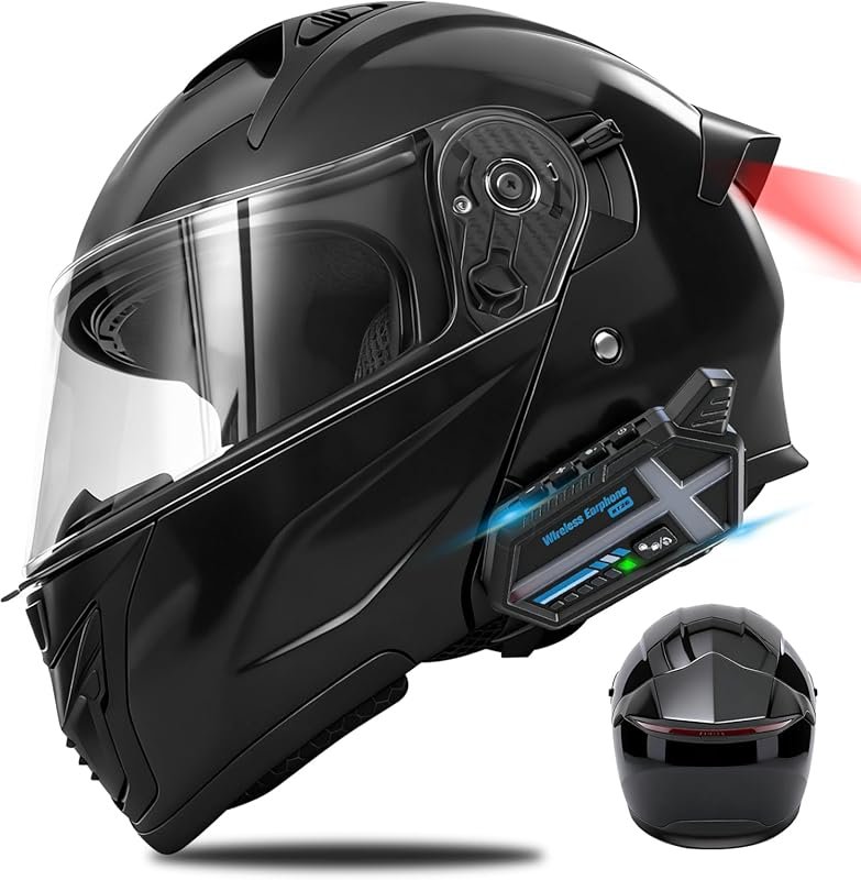 Bluetooth Modular Motorcycle Helmet with Tail Lights, Dual Visors, Dua